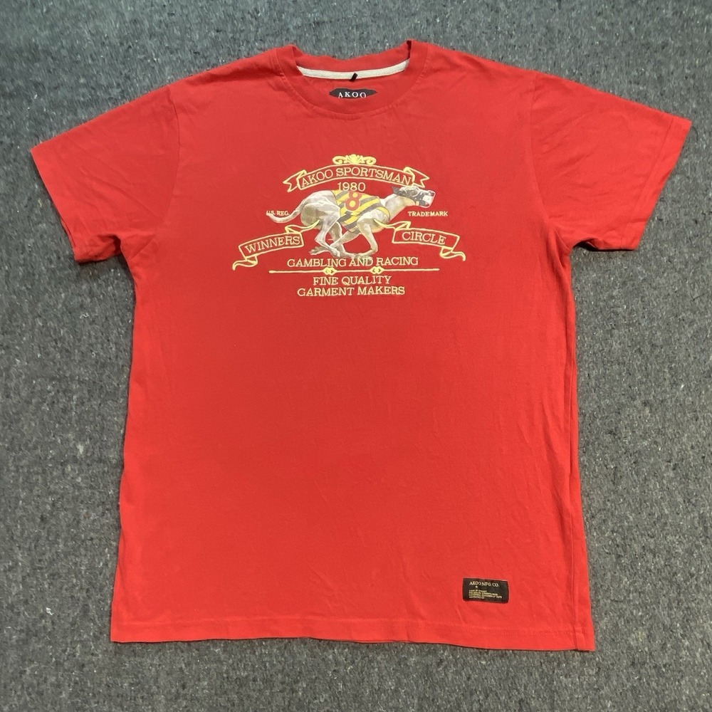 Akoo Winners Circle‎ Sportsman Gambling And Racing Red T-Shirt Sz M Embroidered